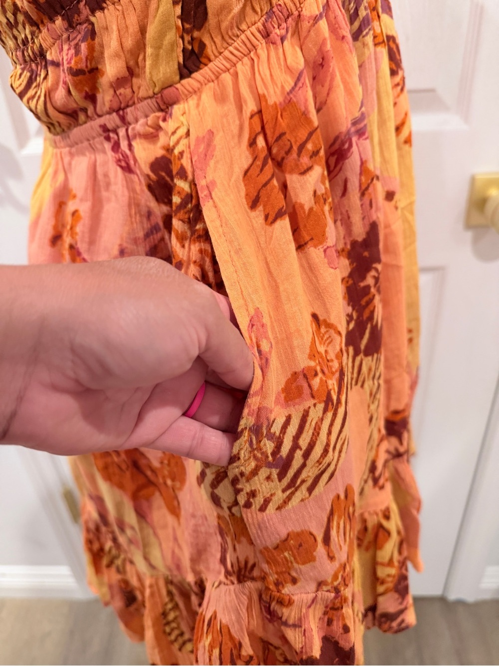 BNWOT Free People Floral Print Smocked Bodice Mini Dress in Orange - L - Picture 8 of 16
